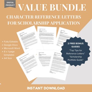 Ejemplos de referencias de currículum - 6 plantillas de cartas de referencia de carácter personal - Solicitud de beca - Acceso instantáneo - DESCARGA DIGITAL