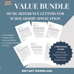 PAQUETE de referencia musical - Carta de recomendación para músicos - 6 plantillas de referencia de carácter Beca - Acceso instantáneo - DESCARGA DIGITAL