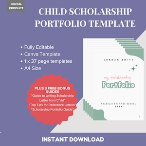 Plantilla de portafolio de becas para niños x 1 - Personalizable - Educación escolar para estudiantes - Acceso instantáneo - DESCARGA DIGITAL