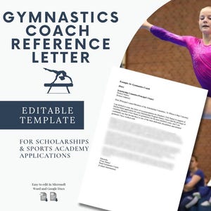 Carta de recomendación para entrenador de gimnasia / Plantilla editable para becas / Word y Google Docs