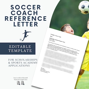 Carta de recomendación para entrenador de fútbol / Referencia para becas deportivas / Plantilla editable en Word y Google Docs