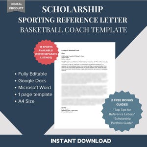 Modelo de carta de recomendación para entrenador de baloncesto - Ejemplo de referencia de carácter profesional - Beca deportiva atlética - DESCARGA DIGITAL