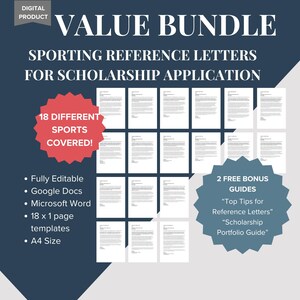 Carta de recomendación de entrenador deportivo PAQUETE - 18 plantillas de referencia de carácter para becas deportivas - Acceso instantáneo - DESCARGA DIGITAL