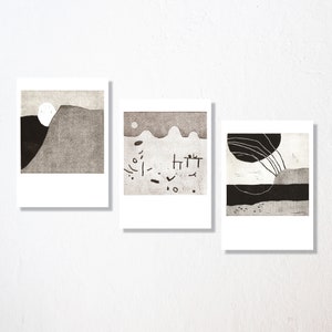 conjunto de postales de 3 "lugares inciertos 2" · arte original · abstracto · moderno