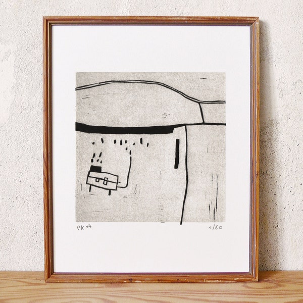 map 7 · original linocut on paper · handmade and signed · limited · abstract art · modern artwork