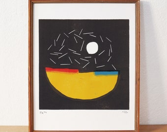certain colours 4 · original linocut on paper · handmade and signed · limited · abstract art · modern artwork