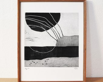 uncertain place 9 · original linocut on paper · handmade and signed · limited edition · art