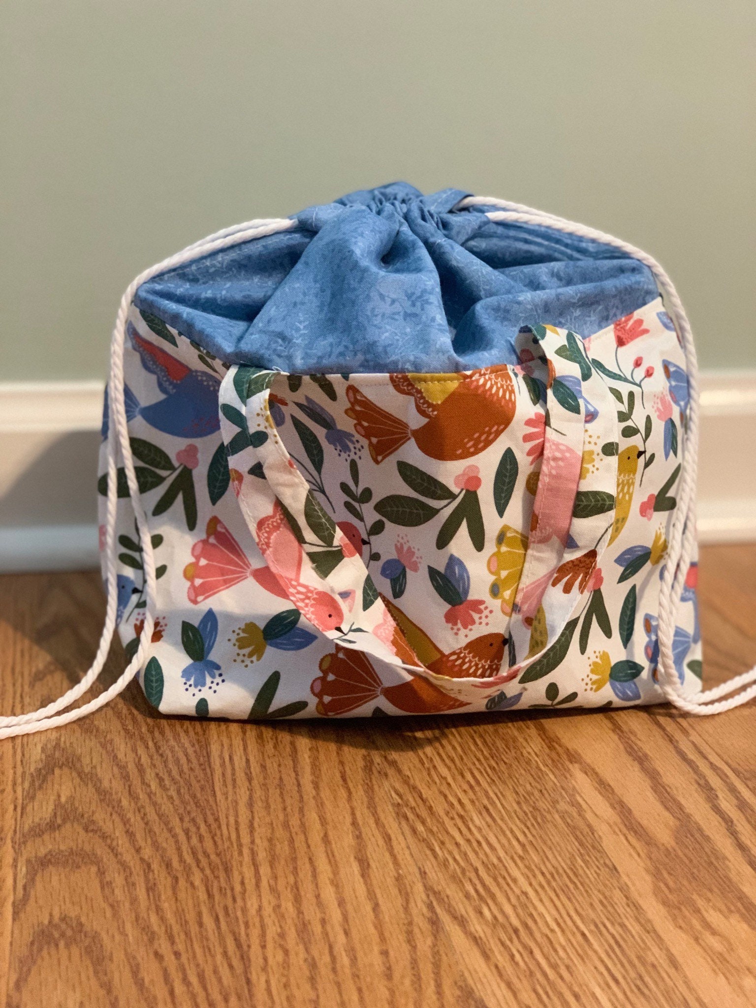 Fully lined drawstring Knitting project bag with handles Etsy