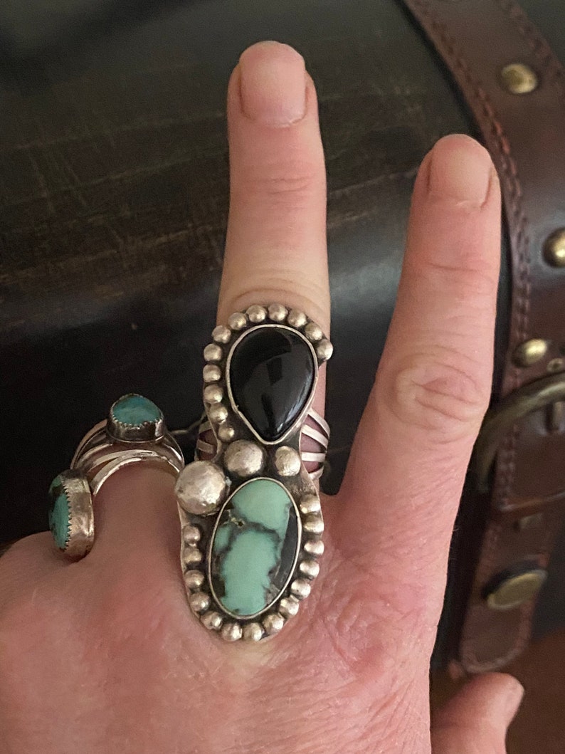 Variscite and onyx statement ring
