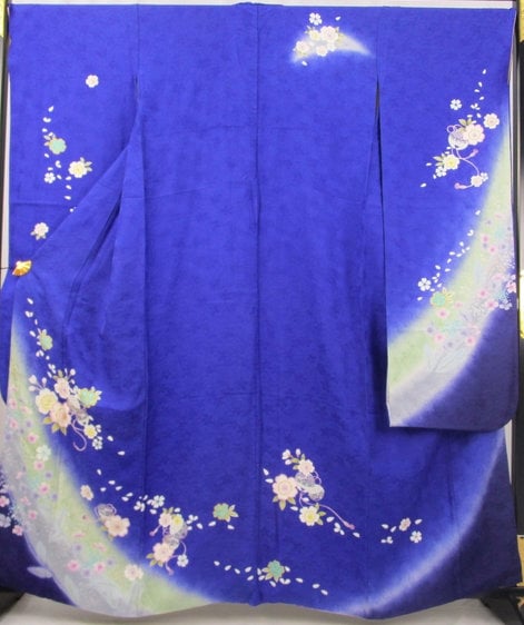 日本製シルクの青いぼかし（色のグラデーション）桜の振袖 - Etsy