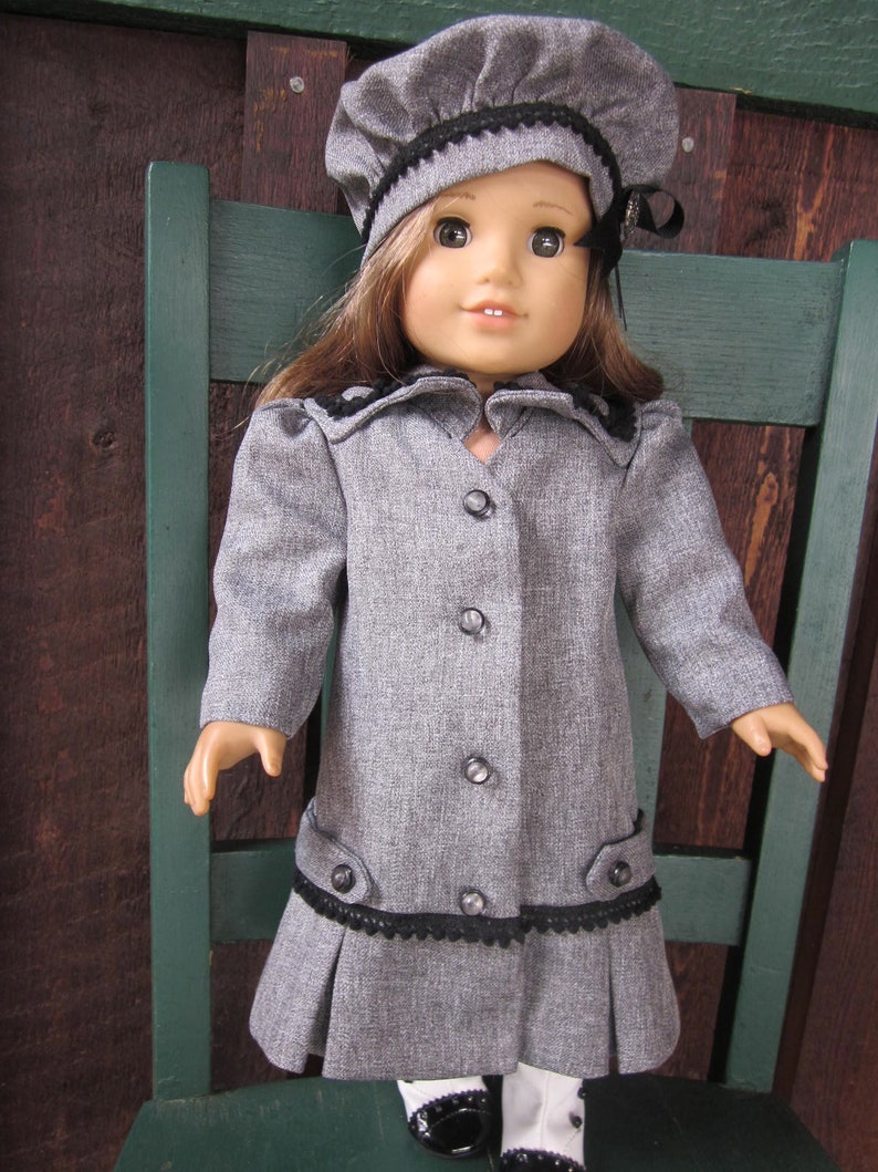 Vintage Czek Glass Buttons Early 20th Century Dolls 18 Edwardian Era Doll Coat /& Hat Grey With Black Satin Lining Rebecca AG Samantha