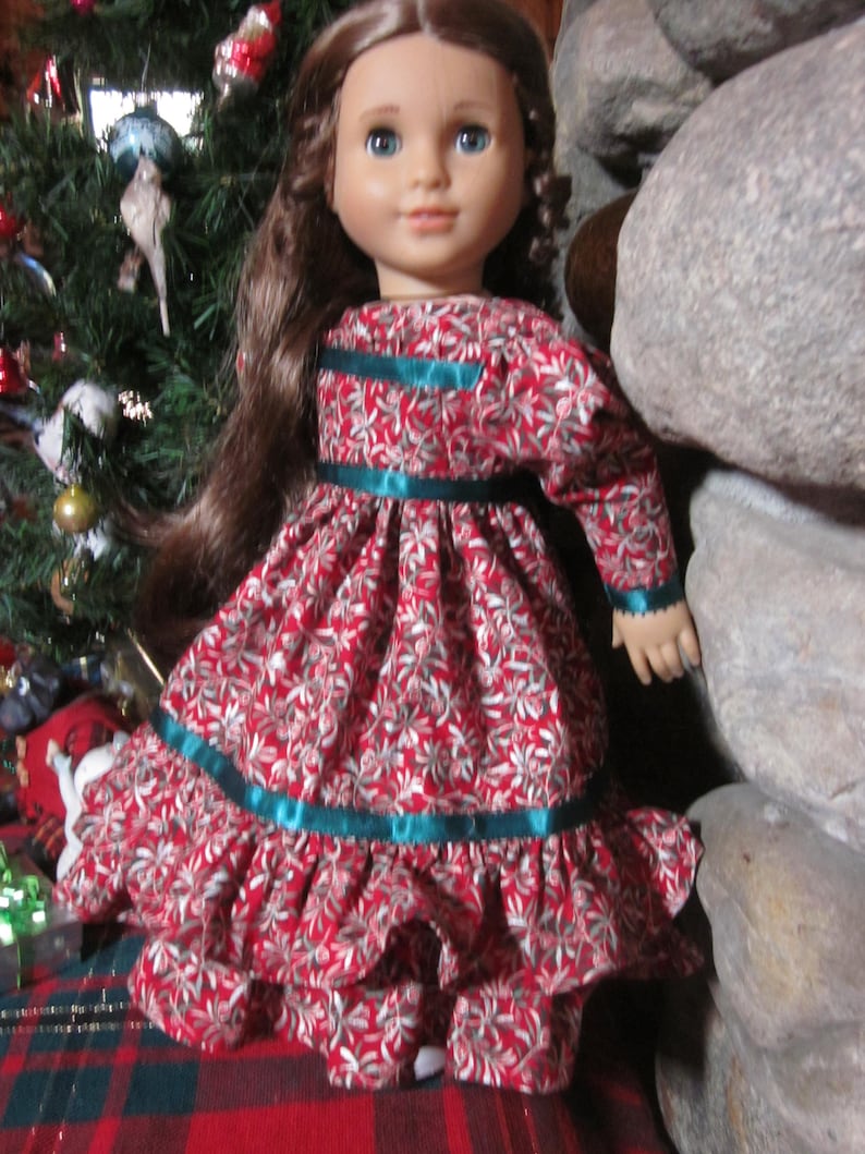 18 1800/'s Doll Gigot Sleeve DressDoll Holiday-Christmas Dress Handmade to Fit American Girls  Marie Grace Addy Etc. Cecile