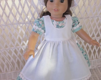 Long 1800's Pinafore Dress Handmade to Fit American Girl and Other 18 Inch Dolls.  Civil War Doll Dress.  Old Fashioned Doll Dress.