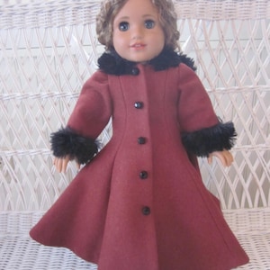 All Wool Long Hooded Doll Coat Handmade to Fit Historical American Girl & Other 18 IN. Dolls.  1800's Doll Coat.  Victorian Doll Coat.