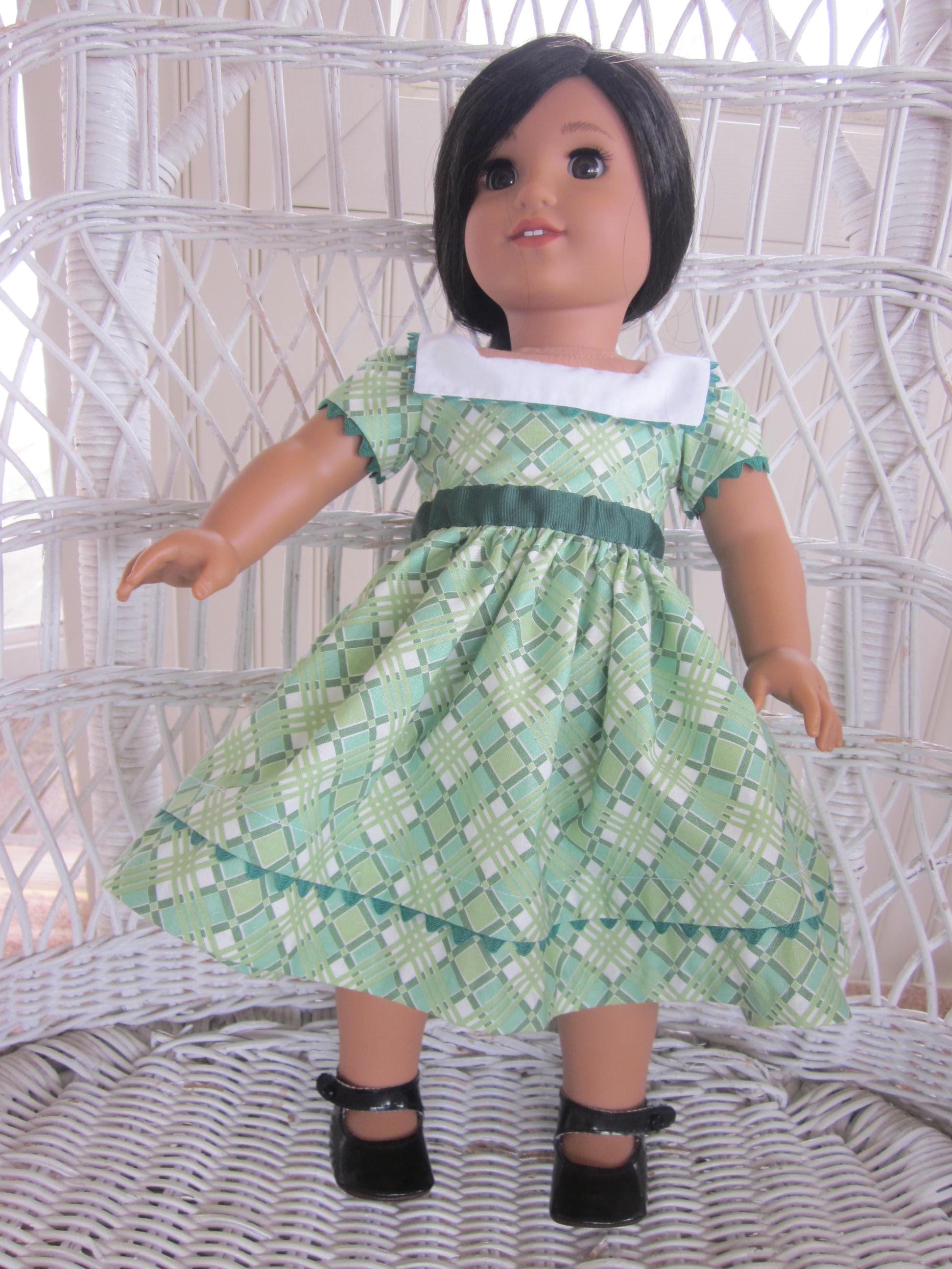 Historical 1800's Bertha Collar Dress Handmade to Fit Popular 18 In. Doll Like American Girl.  Vintage Style Victorian Era Doll Dress.