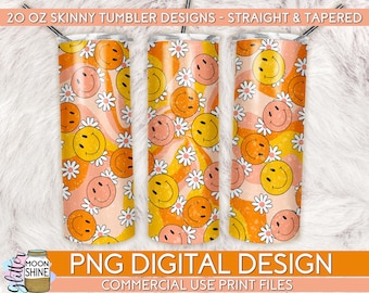 Retro Floral Smile Tumbler PNG Print Files for 20 oz Sublimation Tumbler, Vintage, Tumbler Wrap, Boho, Colorful, Cup PNG