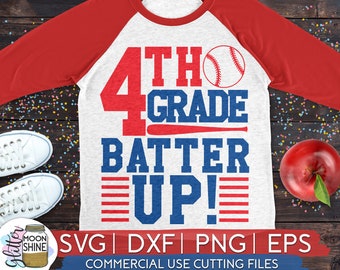 4th Grade Batter Up svg eps png dxf cutting files for silhouette cameo cricut, Back to School, First Day of Fourth, Teacher, Boys, Baseball