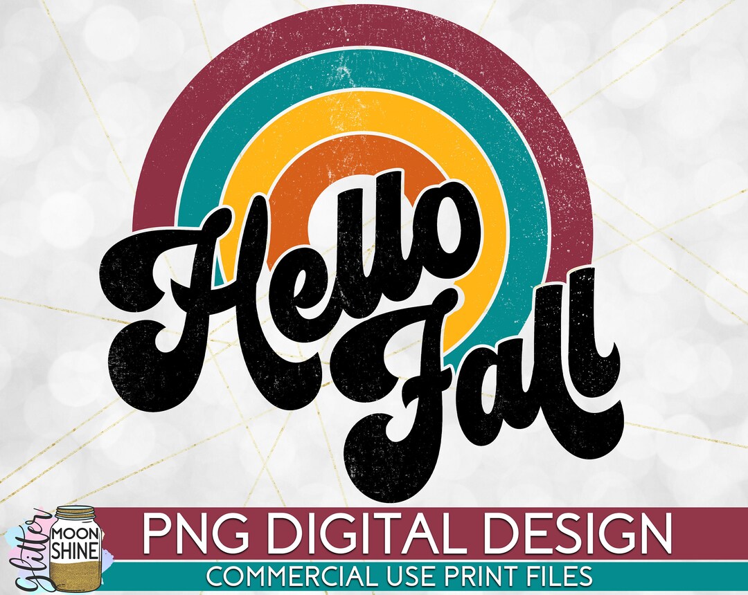 Hello Fall Vintage Rainbow PNG Print File for Sublimation or Print ...