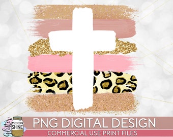 Cross Brushstrokes Leopard PNG Print File for Sublimation Or Print, DTG Designs, Christian Sublimation, Bible Sublimation, Bible Quotes