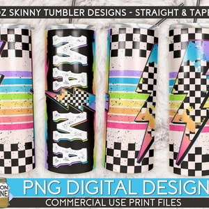 Mama Checkered Lightning Tumbler PNG Print Files for 20 oz Sublimation Tumbler, Vintage, Tumbler Wrap, 90&#39;s, Colorful, Cup PNG, Retro