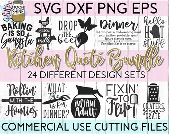 Kitchen Quote Bundle of 24 svg eps dxf png Files for Cutting Machines Cameo Cricut, Funny Cooking Kitchen Chef, Towel, Baking, Coffee, Wine,