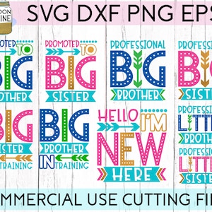 Sibling Announcement Bundle svg dxf eps png Files for Cutting Machines Cameo Cricut, New Baby Announcement, Cute Big Little Brother Sister