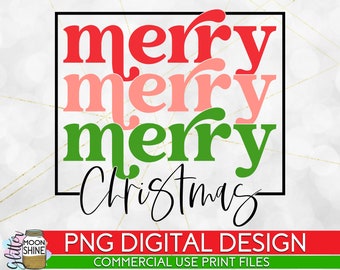 Merry Christmas Retro Stacked PNG Print File for Sublimation Or Print, Christmas Sublimation, Winter Sublimation, Holiday PNG