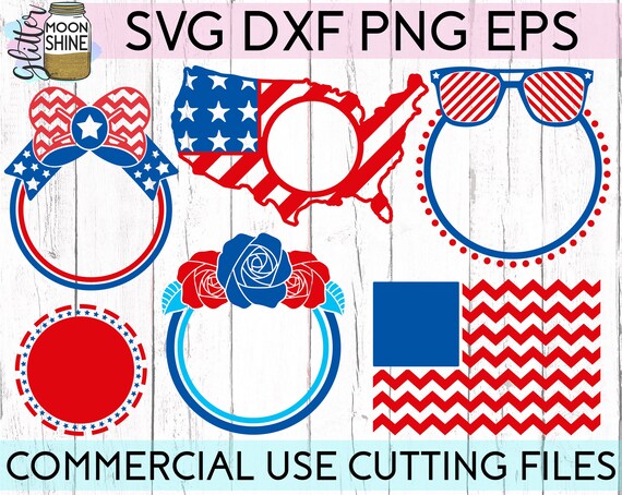 Fourth Of July Monogram Frame Bundle Of 6 Svg Dxf Eps Png Etsy