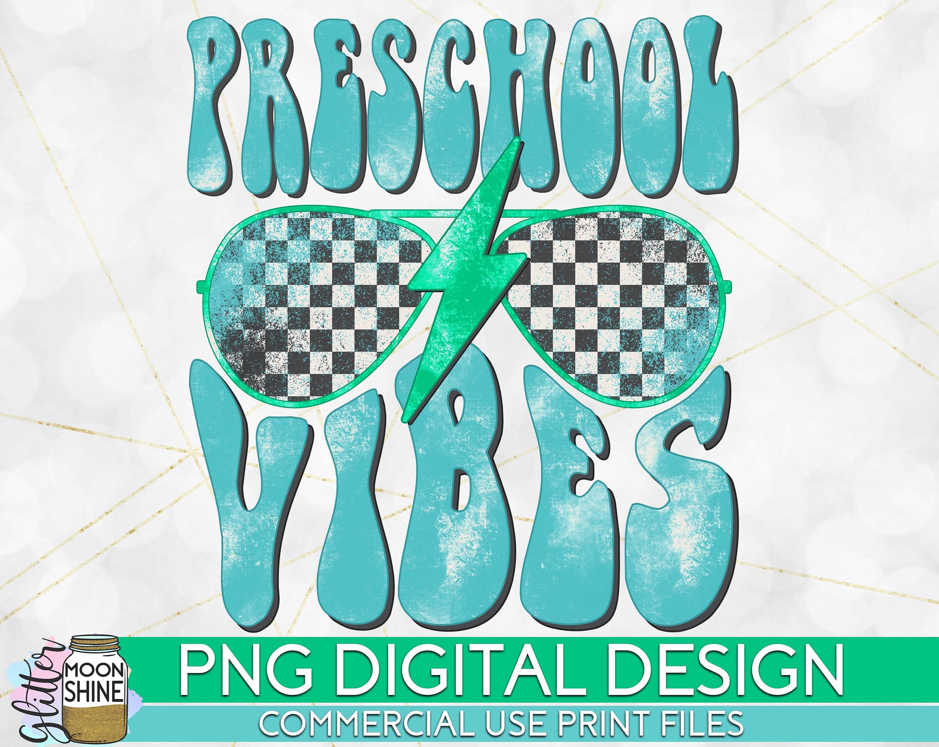 Preschool Vibes Retro Checkered PNG Print File for Sublimation Or Print, DTG, School Sublimation, School Designs, Back to School, Teacher