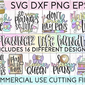 Pacote Planner Life de 16 arquivos svg eps dxf png para máquinas de corte Cameo Cricut, Engraçado, Planner Girl, Suprimentos para planejador, Professor, Escola