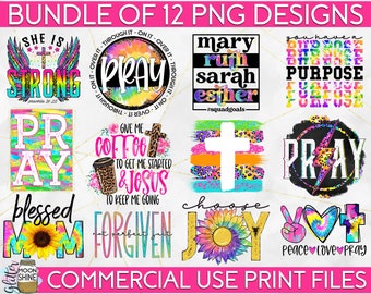 Colorful Christian PNG Bundle Of 12 Print Files for Sublimation Print, Bible Quotes, Christian Sublimation, Bible Sublimation Designs