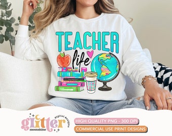 Teacher Life Colorful Objects PNG Print File for Sublimation Or Print, Printable, Teacher Designs, Teaching Designs, Funny Teacher, Colorful
