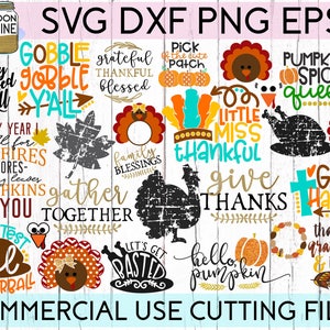 RIESIGEs Thanksgiving Bundle svg dxf png eps Dateien für Schneidemaschinen Cameo Cricut, Türkei, Herbst, Dankbar dankbar gesegnet, Herbst, Kürbis