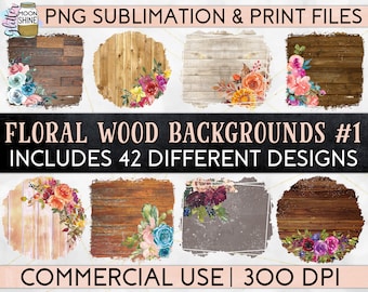 Floral Wood Sublimation Background Bundle Of 42 PNG Print File for Sublimation Or Print, Distressed Background, Sublimation Backsplash