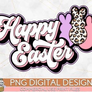 Happy Easter Script Leopard Pink Purple PNG Print File for Sublimation Or Print, DTG Designs, Easter Sublimation, Easter PNG, Funny Easter