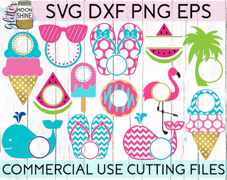 Download Summer Monogram Frame Bundle of 13 svg dxf eps png Files for | Etsy