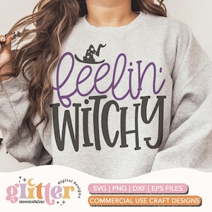 Feeling Witchy Halloween svg dxf eps png Pliki dla maszyn tnących Cameo Cricut, październik jesień, zabawne, nietoperze, słodkie, wampir, dynia, upiory