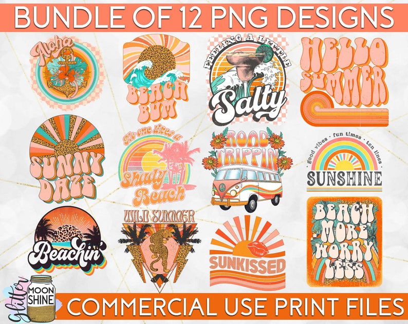 Retro Summer PNG Bundle of 12 1 Print Files for Sublimation - Etsy
