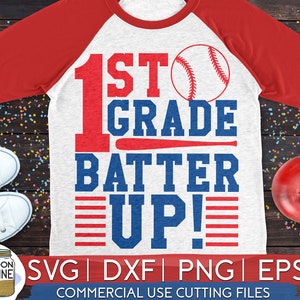 1st Grade Batter Up svg eps png dxf cutting files for silhouette cameo cricut, Back to School, First Day of First, Teacher, Boys, Baseball