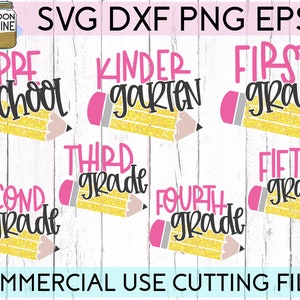 School Grade Pencil Bundle of 7  svg eps dxf png Files for Cutting Machines Cameo Cricut, Back to School, First Day Of School, Preschool