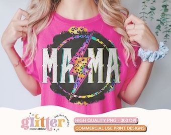 Mama Rainbow Leopard Lightning PNG Print File for Sublimation Or Print, Retro Sublimation, Mom, Be Kind, Mother&#39;s Day, Momma, Vintage