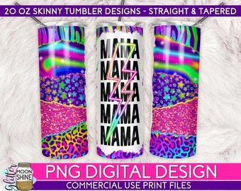 Mama Lightning 90's Tumbler PNG Print Files for 20 oz Sublimation Tumbler, Vintage, Tumbler Wrap, 90's, Colorful, Cup PNG, Rainbow