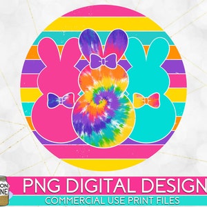 Triple Bunnies Circle Tie Dye PNG Print File for Sublimation Or Print, DTG Designs, Easter Sublimation, Easter PNG, Funny Easter