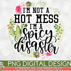 Hot Mess Spicy Disaster Cactus Frame PNG Print File for Sublimation Or Print, Funny Mom Designs, Introvert, Social Distancing, Sassy Designs