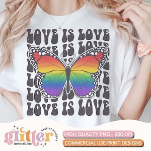 Love Is Love Rainbow Butterfly PNG Print File for Sublimation Or Print, Retro Sublimation, LGBTQ+ Sublimation, Gay Pride, Vintage, Queer