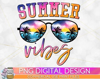 Summer Vibes Sunglasses PNG Print File for Sublimation Or Print, Retro Sublimation, Summer, Beach Designs, Vintage, Leopard Print