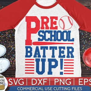 Preschool Batter Up svg dxf eps png cutting files for silhouette cameo cricut, Back to School First Day of Pre-K, Boys, Teacher, Baseball