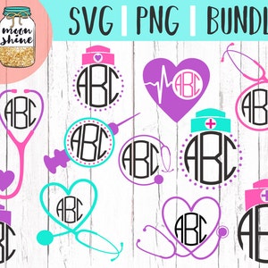 CNA Nurse Monogram Frame Bundle svg dxf png eps cutting files for silhouette cameo cricut, Nursing RN Designs, Medical, Heart Stethoscope,