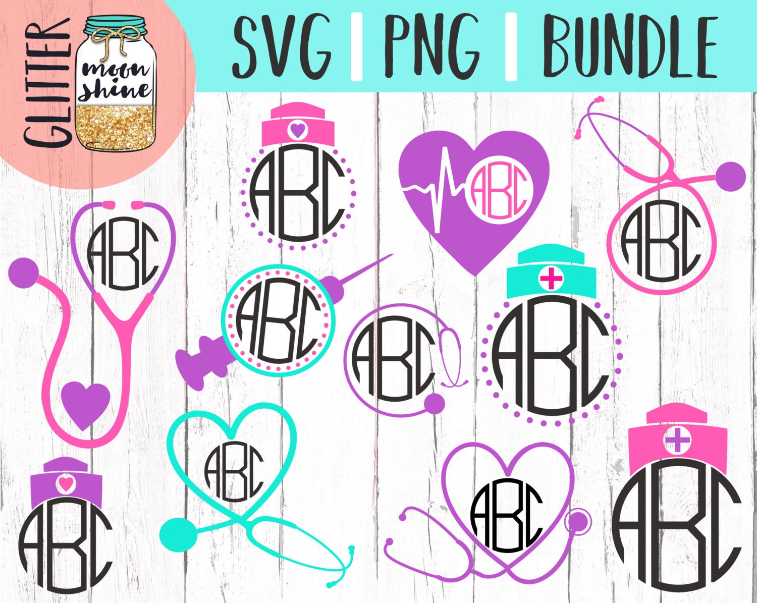 Download CNA Nurse Monogram Frame Bundle svg dxf png eps cutting ...