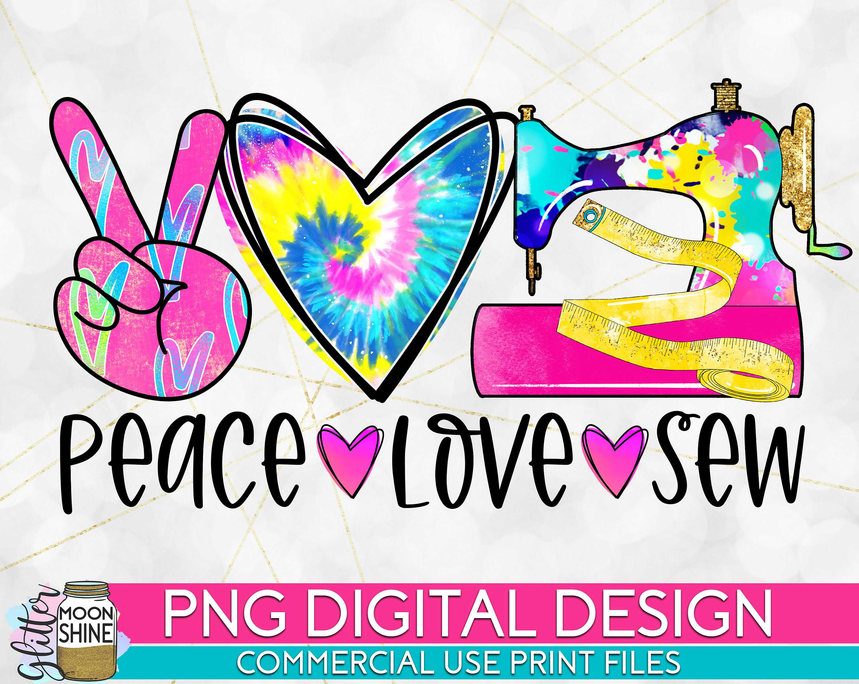 Peace Love Sewing PNG Sew Lover Quilter PNG File for Sublimation Printing DTG Print Ready to Print Sublimation Download Floral Sew Machine